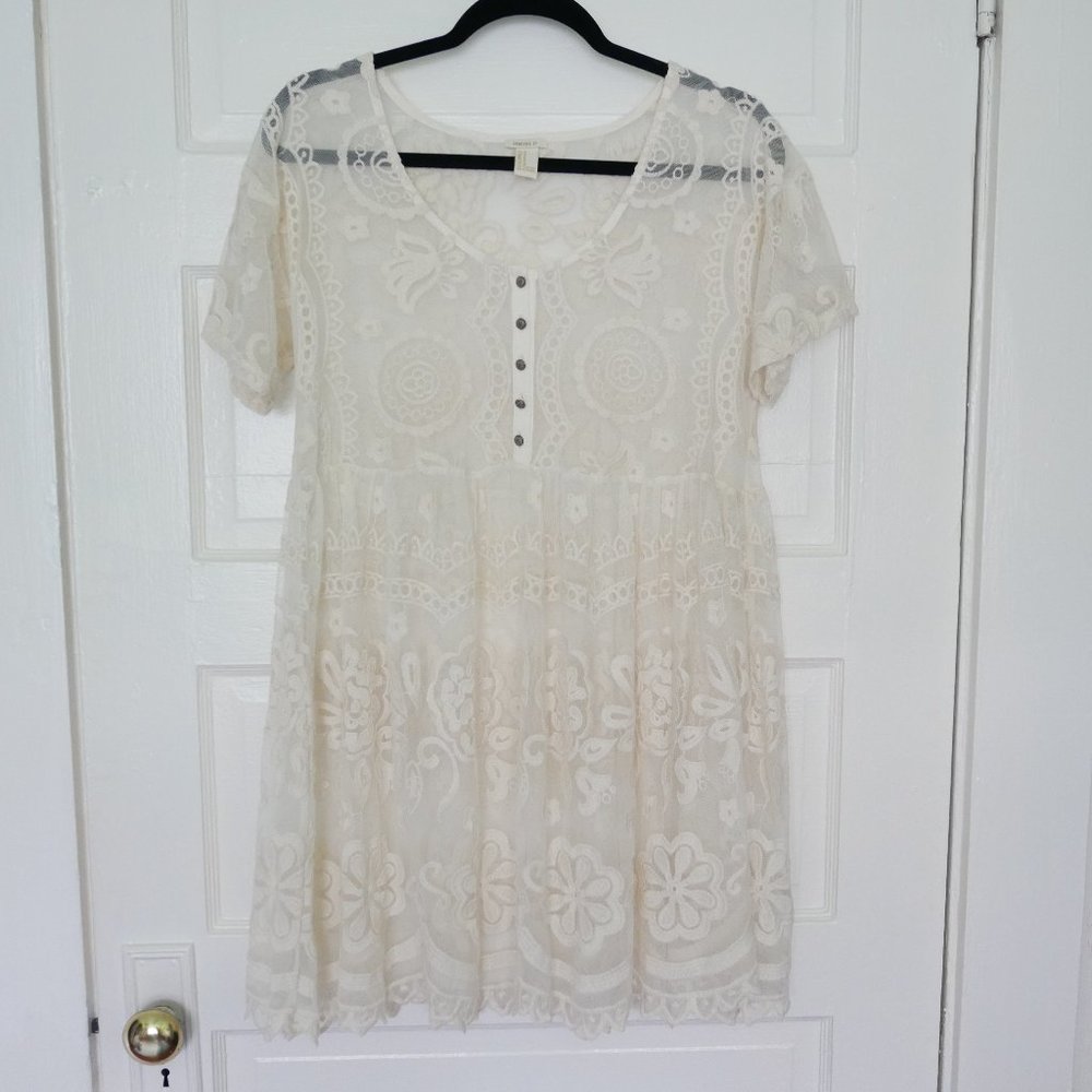 Forever 21 Lace Bohemian Mini Dress White/Cream